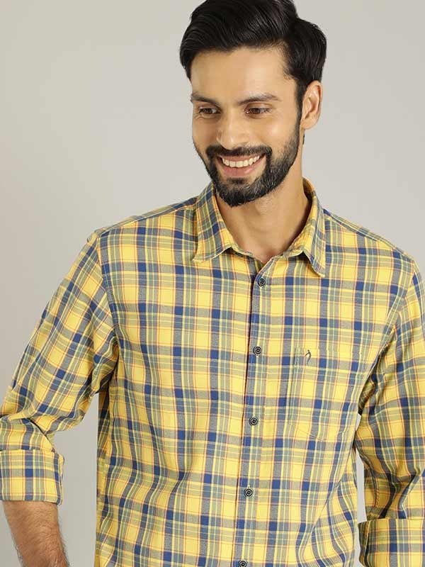 Indian Terrain Men Checkered Yellow Shirt